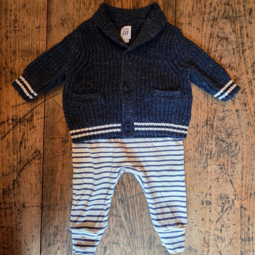 Baby Gap Pehr Navy Blue Baby 0-3M Cardigan Leggings Set Nautical Preppy Organic